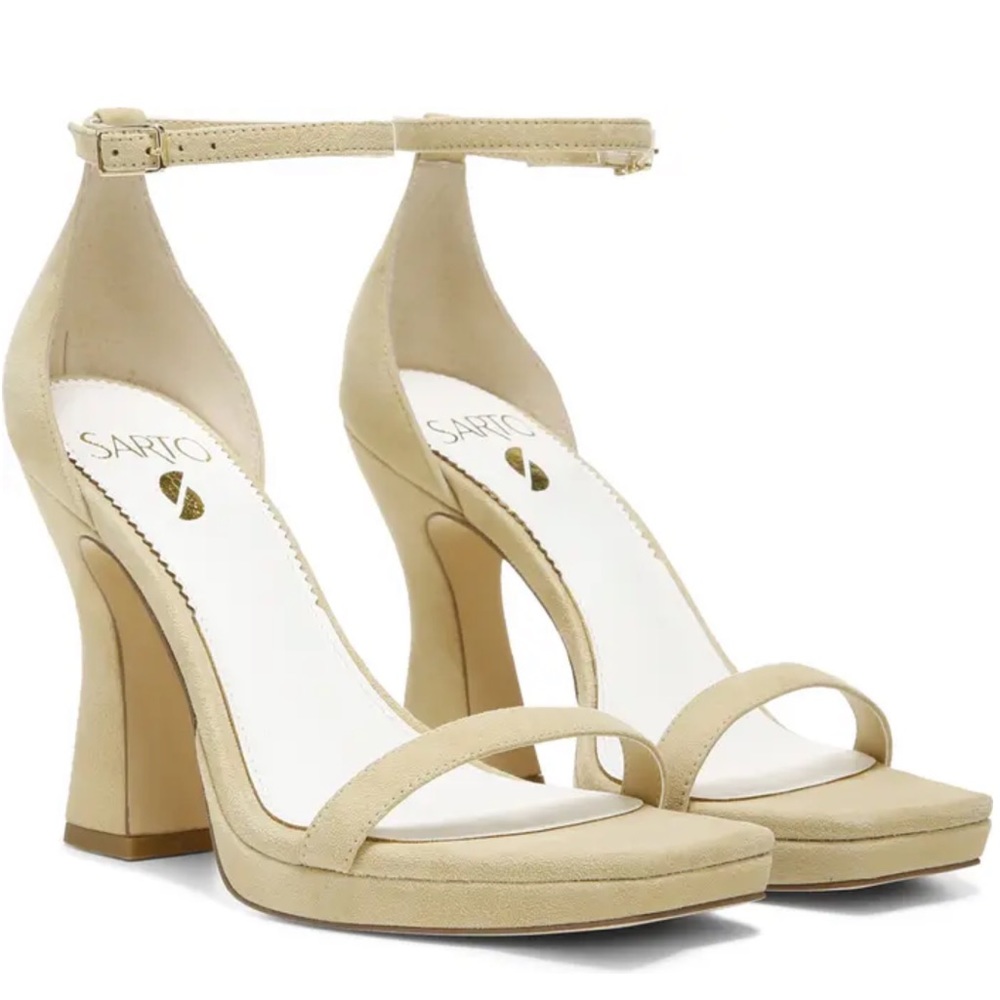 Ankle Strap Angular Square Toe Heel Size 8.5 Color Sand